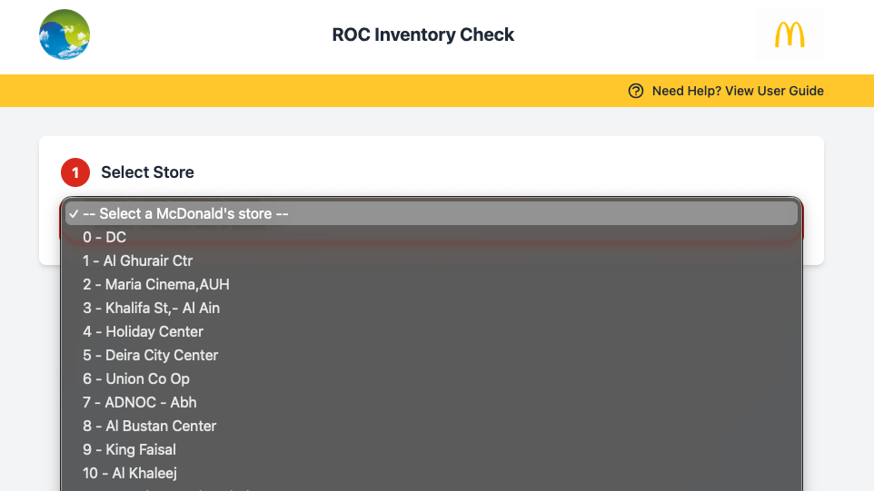 Store Selection Screenshot