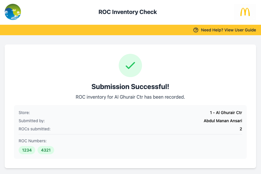 Success Message Screenshot